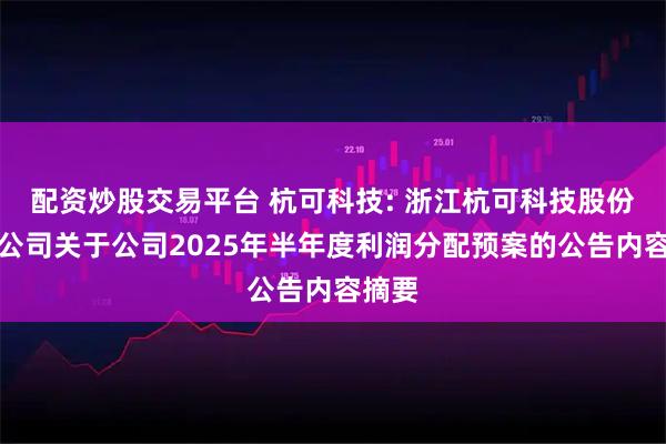 配资炒股交易平台 杭可科技: 浙江杭可科技股份有限公司关于公司2025年半年度利润分配预案的公告内容摘要